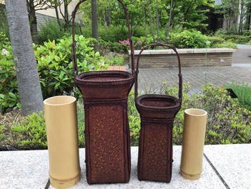 Mand - Handgeweven bloemenmand - Bamboe - Paar Ikebana
