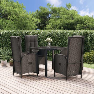 vidaXL 5-delige Tuinset met kussens poly rattan zwart, Verzenden, Nieuw, Tuinset