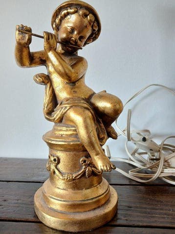 Lamp (2) - verguld hout - Koppel lampen