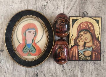 Icoon - Veel oude religieuze, handgemaakte voorwerpen - Hout, Antiek en Kunst
