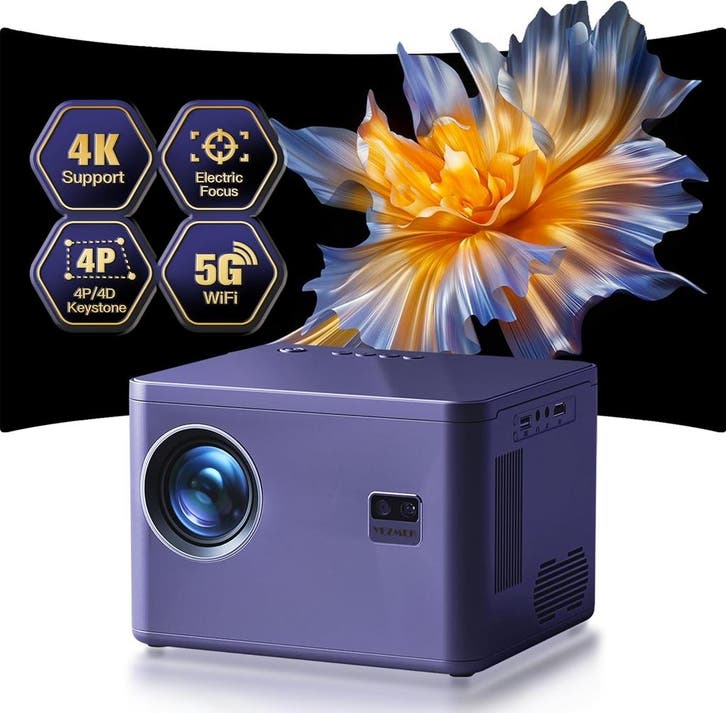 Yezmek 4K/1080P Beamer | Tweede kansje | OP = OP, Audio, Tv en Foto, Beamers, Full HD (1080), Nieuw, LED, Verzenden