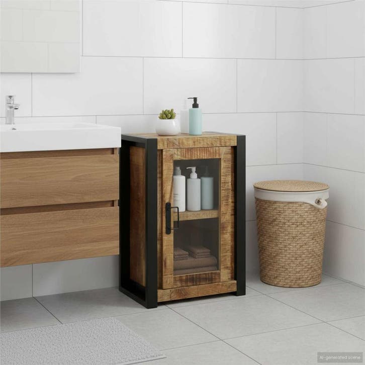 vidaXL Badkamerkast met plank Bruin 40 x 30 x 60 cm Massief, Maison & Meubles, Tables | Coiffeuses, Envoi