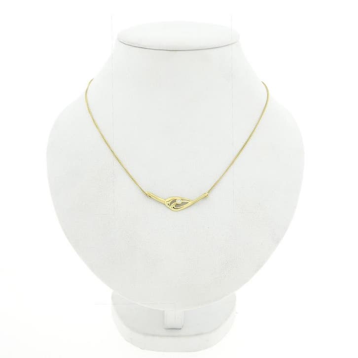 Gouden gourmetschakel ketting met vaste hanger en zirconi..., Handtassen en Accessoires, Kettingen, Goud, Gebruikt, Met edelsteen