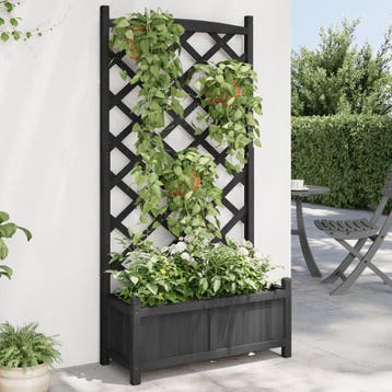 vidaXL Plantenbak met latwerk massief vurenhout zwart, Verzenden, Nieuw