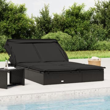 vidaXL Ligbed 2-persoons met dak 213x118x97 cm poly rattan, Verzenden