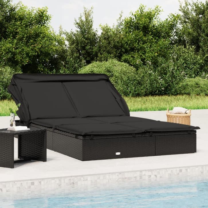 vidaXL Ligbed 2-persoons met dak 213x118x97 cm poly rattan, Jardin & Terrasse, Chaises longues, Envoi