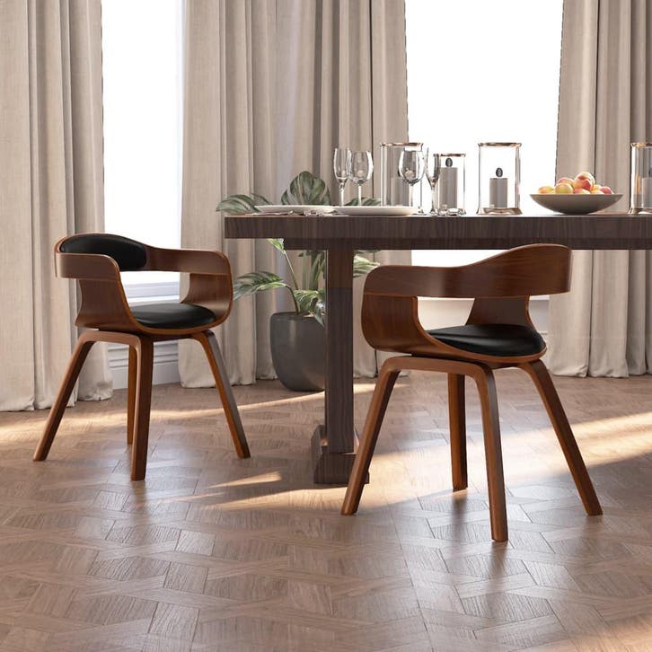 vidaXL Eetkamerstoelen 2 st gebogen hout en kunstleer zwart, Huis en Inrichting, Stoelen, Nieuw, Verzenden