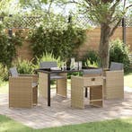 vidaXL Tuin Eettafel Set met kussen 5 pcs Beige poly rattan, Verzenden, Nieuw
