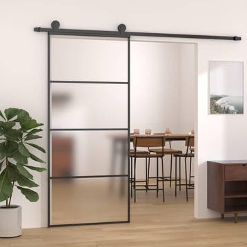 vidaXL Schuifdeur 90x205 cm mat ESG-glas en aluminium zwart, Verzenden, Nieuw