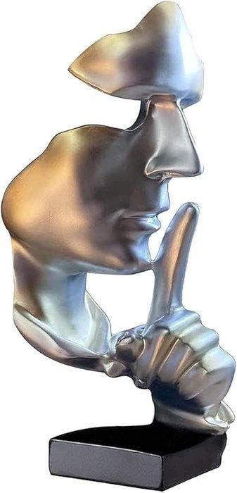sculptuur, Abstract Human Face Thinker Figurine – Silence Is