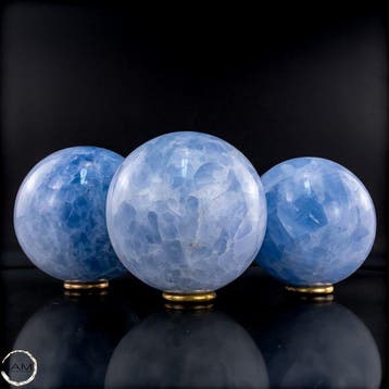 Set de boules en calcite bleue naturelle rare – 3 pièces de, Verzamelen