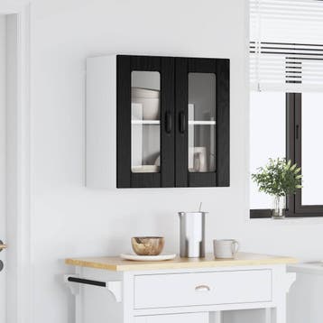 vidaXL Wandglas Kasten LUCCA Zwart eiken 60 x 31 x 60 cm, Verzenden