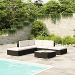 vidaXL 6-delige Loungeset met kussens poly rattan zwart, Verzenden, Loungeset