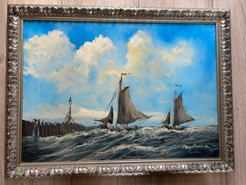 Jan Kelderman (1914 - 1990) - Botters in de haven, Antiek en Kunst