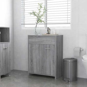 vidaXL Badkamerkast 60x33x80 cm bewerkt hout grijs sonoma, Huis en Inrichting, Badkamer | Badkamermeubels, Verzenden, Nieuw