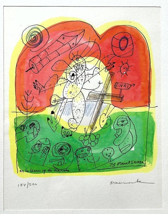 Paul Snoek (1933-1981) - Er is leven op de aarde..., Antiquités & Art, Antiquités | Autres Antiquités