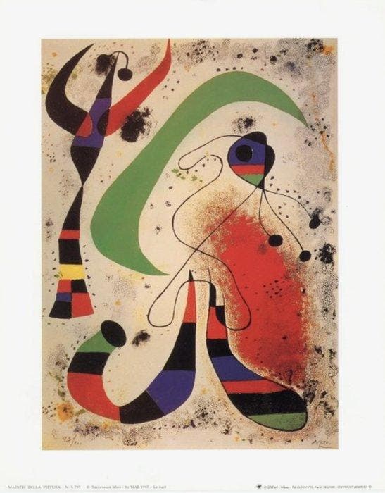 Joan Miró (after) - “La nuit, 1953”. Gesigneerd en genummerd, Antiek en Kunst, Kunst | Tekeningen en Fotografie