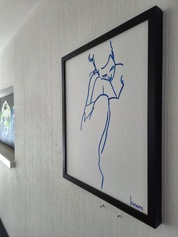 Liesens - Thinker (Handpainted on white canvas met lijst), Antiek en Kunst
