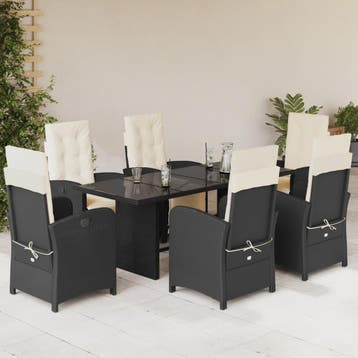 vidaXL 7-delige Tuinset met kussens poly rattan zwart, Verzenden, Nieuw, Tuinset