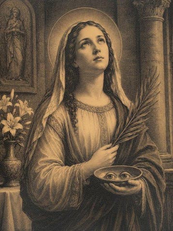 Sint Lucia – Licht van het Geloof / Druk op leer -