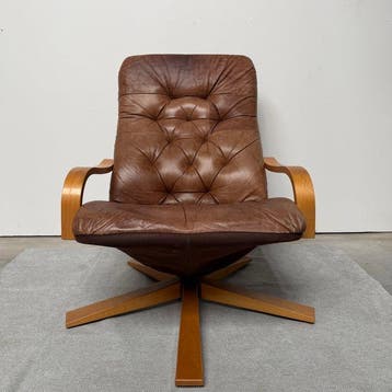 Stoel - Hout, Leder, Metaal - Vintage draaistoel