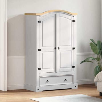 vidaXL Kledingkast CORONA Wit 101 x 52 x 170 cm Massief, Maison & Meubles, Verzenden