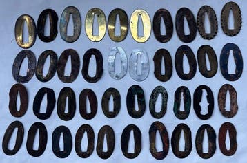 Antieke Japanse 40-seppa-set voor katana, zwaard, wakizashi,