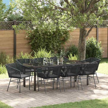 vidaXL Tuin Eettafel Set 9 st Zwart Gepoedercoat staal, Verzenden, Nieuw