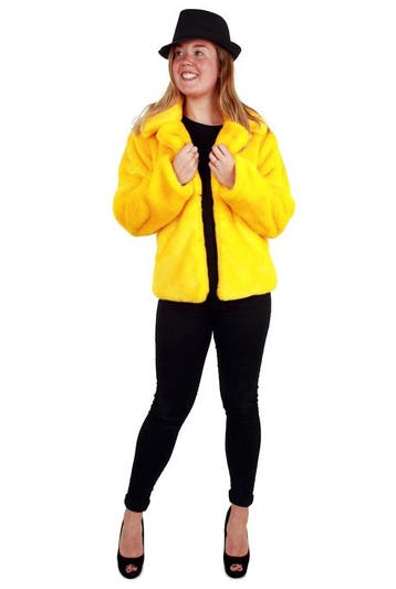 Korte Gele Bontjas 40-42 M L Fake Fur Jas Geel Nepbont Pluch, Ophalen of Verzenden, Nieuw