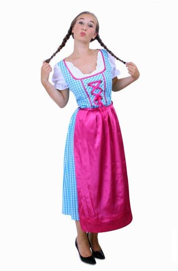 Lange Dirndl Tiroler Jurk Heidi Blauw Roze 36 S Oktoberfest, Ophalen of Verzenden, Nieuw