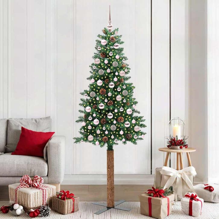 vidaXL Slanke Kerstboom Groen 210 cm PVC en massief, Divers, Noël, Envoi