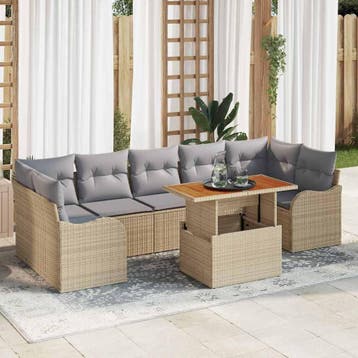 vidaXL Tuinbank Set 8 st Beige Poly rattan, Tuin en Terras, Verzenden, Nieuw