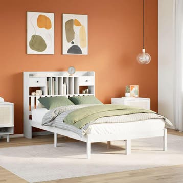 vidaXL Bed met boekenkast zonder matras grenenhout wit, Verzenden, Nieuw