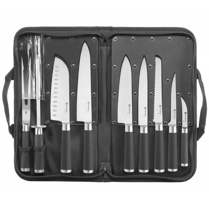 Messenset | RVS | Zwart | 9 Stuks | Incl. Foudraal |, Zakelijke goederen, Horeca | Keukenapparatuur, Nieuw in verpakking, Verzenden