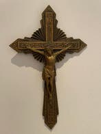 Art Deco Crucifix - Messing, Brons - 1950-1960 - Antiek, Antiek en Kunst