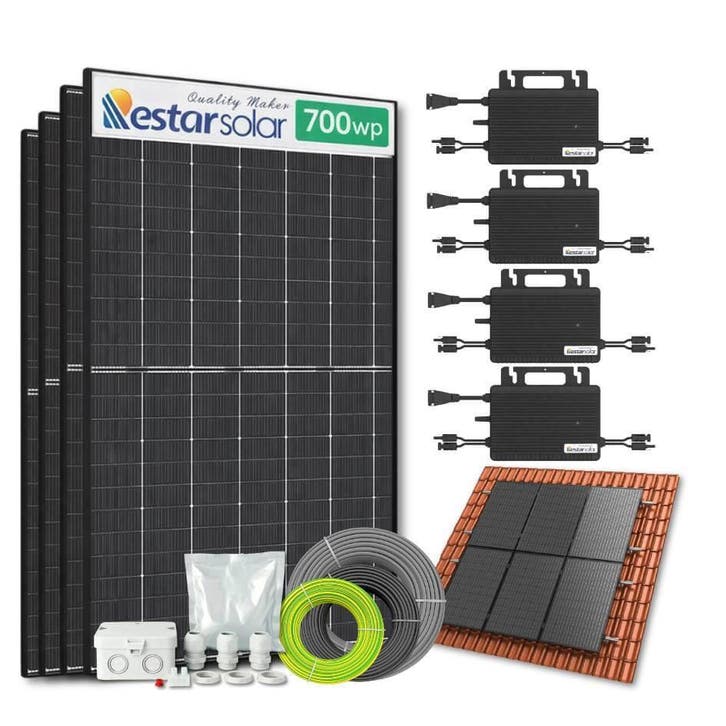 Zonnepanelen pakket voor schuindak - 2.8 kW - 4x 700, Doe-het-zelf en Bouw, Zonnepanelen en Toebehoren, Ophalen of Verzenden