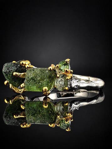 Groene Toermalijn Statement Ring - 925 Zilver - Ruwe