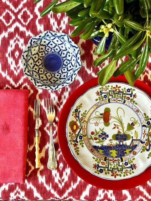 Omaanse tafelkleed in ikat-stijl voor grote tafels. -, Antiquités & Art, Tapis & Textile