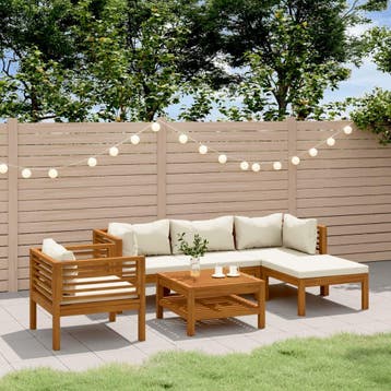 vidaXL 6-delige Loungeset met crèmekleurige kussens massief, Verzenden, Nieuw, Loungeset