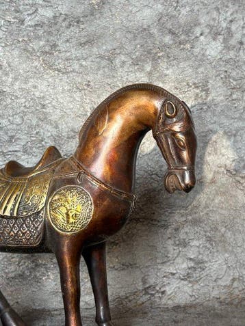 Tang-Dynastie stijl paard. (Draken en Phoenix) - Brons -, Antiek en Kunst