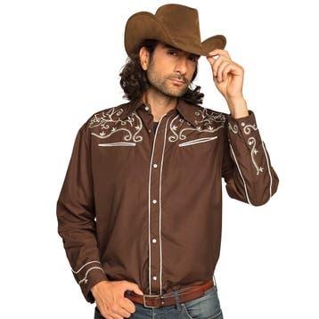 Cowboy Shirt Heren Bruin, Kleding | Heren, Verzenden, Nieuw