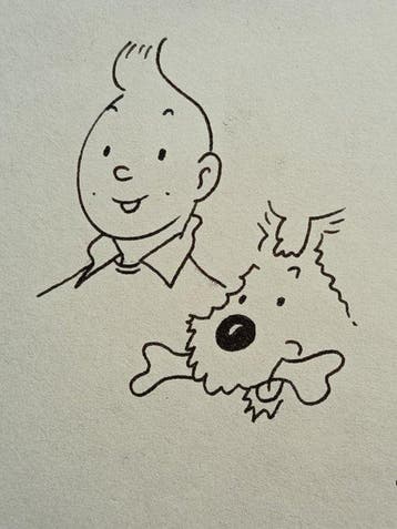 Hergé Original drawing - Tintin - Kuifje en Bobby, Boeken, Nieuw