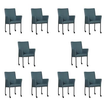 Set van 10 Leren eetkamerstoelen Comfort met wieltjes en, Huis en Inrichting, Stoelen, Ophalen of Verzenden, Nieuw, Leer, Eén