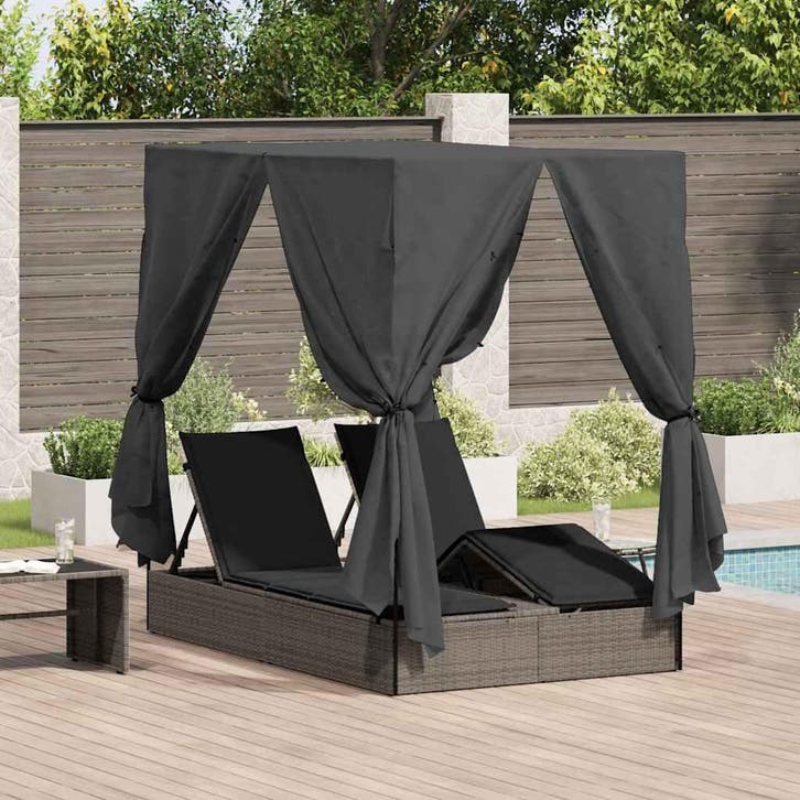 vidaXL Dubbele ligstoel Grijs 205 x 129 x 200 cm poly rattan, Tuin en Terras, Ligbedden, Nieuw, Verzenden