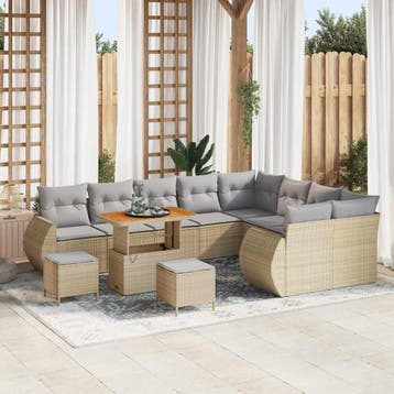 vidaXL Tuinbank Set 12 pcs Beige poly rattan, Verzenden, Nieuw