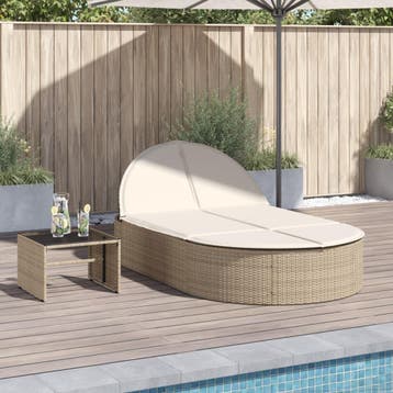 vidaXL Ligbed 2-persoons met kussens poly rattan beige, Verzenden