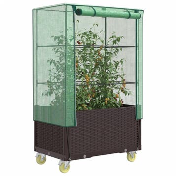 vidaXL Plantenbak verhoogd met hoes en wielen 80x50x182 cm, Verzenden