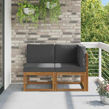 vidaXL Outdoor Midden- en Hoekbank 2 Stuk Natuurlijk en, Verzenden, Nieuw