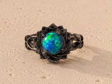 Opaal - Zilver - Ring - 6.76g Floral Opal Ring