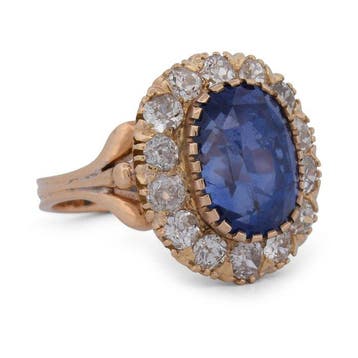 Bague de cocktail - 18 carats Or jaune Saphir - Diamant